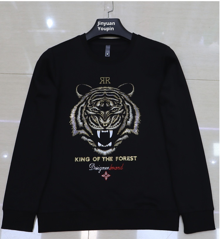 boy European Station New Men's Sweatshirt With Rhinestones, Domineering Tiger Head, Unique Trendy Brand, Long Sleeve Shirt,_voghion.com