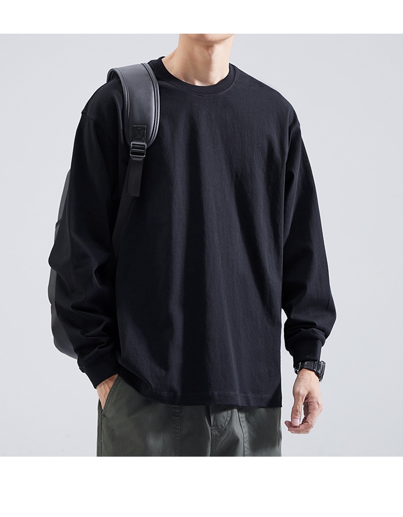 Langarm-T-Shirt für Herren, lockere Passform, Frühlings- und Herbststil, Rundhalsausschnitt, weißes Unterhemd, Herren_voghion.com