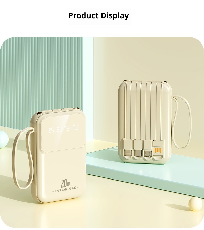 Techglobe Mini Cavo Integrato 20000mAh Banca Grande Capacità Cartone Animato Alimentatore Portatile Mobile con Ricarica Rapida Stampata_voghion.com