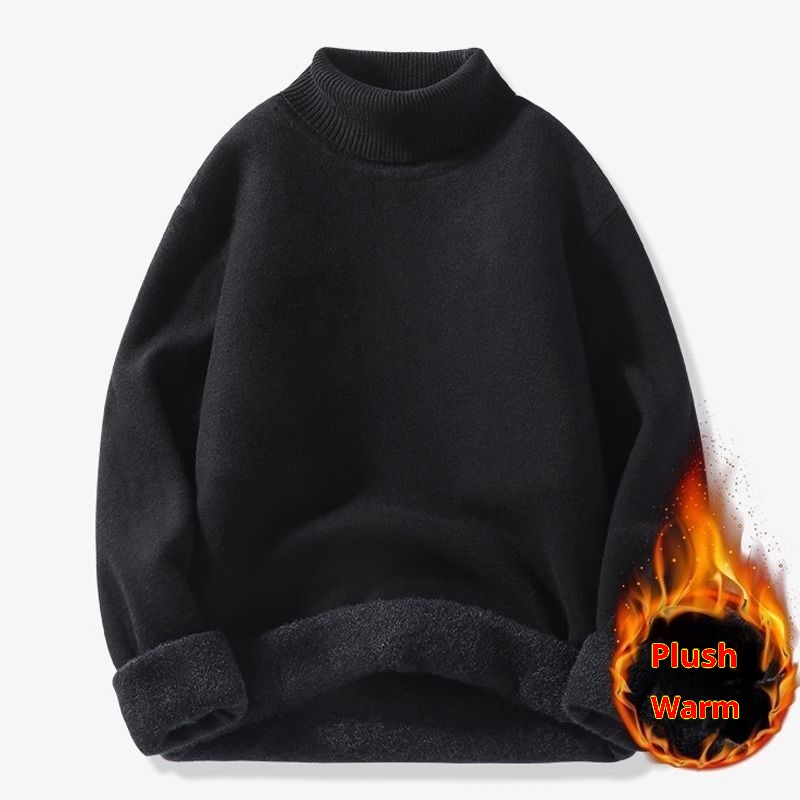 Maglione in pile caldo con collo alto e fodera in pile per uomo, autunno e inverno 2025, maglieria con colletto rovesciato,_voghion.com