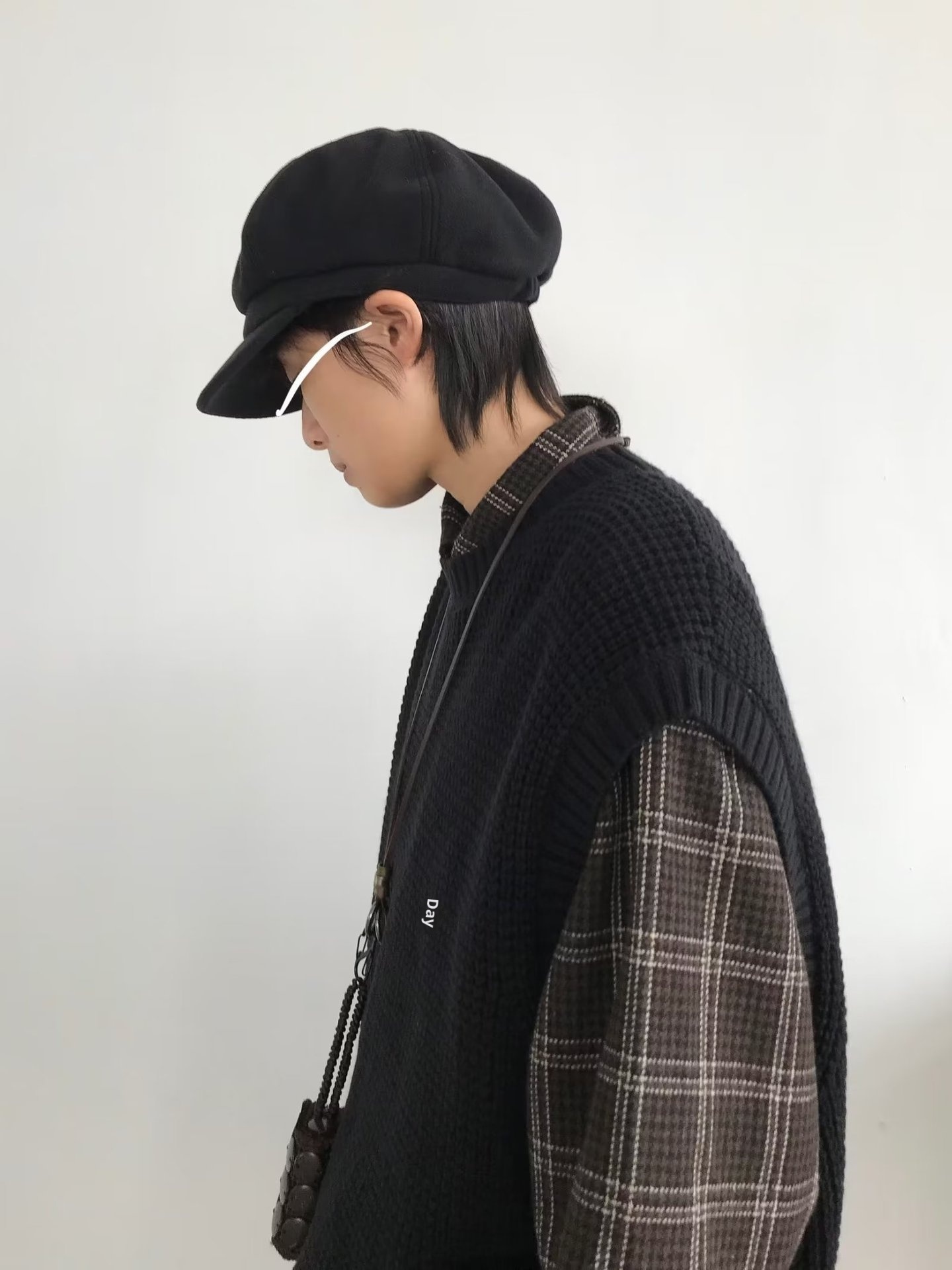 Maglione girocollo unisex in stile college, stile retrò giapponese, autunno inverno, senza maniche, in tinta unita, lavorato a maglia_voghion.com