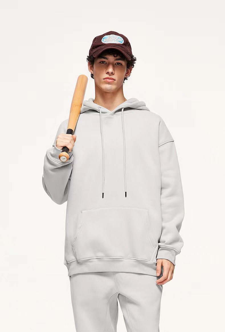 Sweat à capuche homme en coton épais, style américain, couleur unie, 360 g, tendance, pour couple, automne._voghion.com