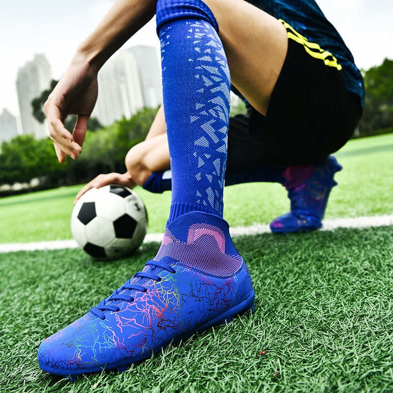 ShoeGlobe Cross-Border High-Top Mandarin Duck Fußballschuh mit Sockenkragen für Herren AG Lange Spikes Kunstrasen Studententraining_voghion.com