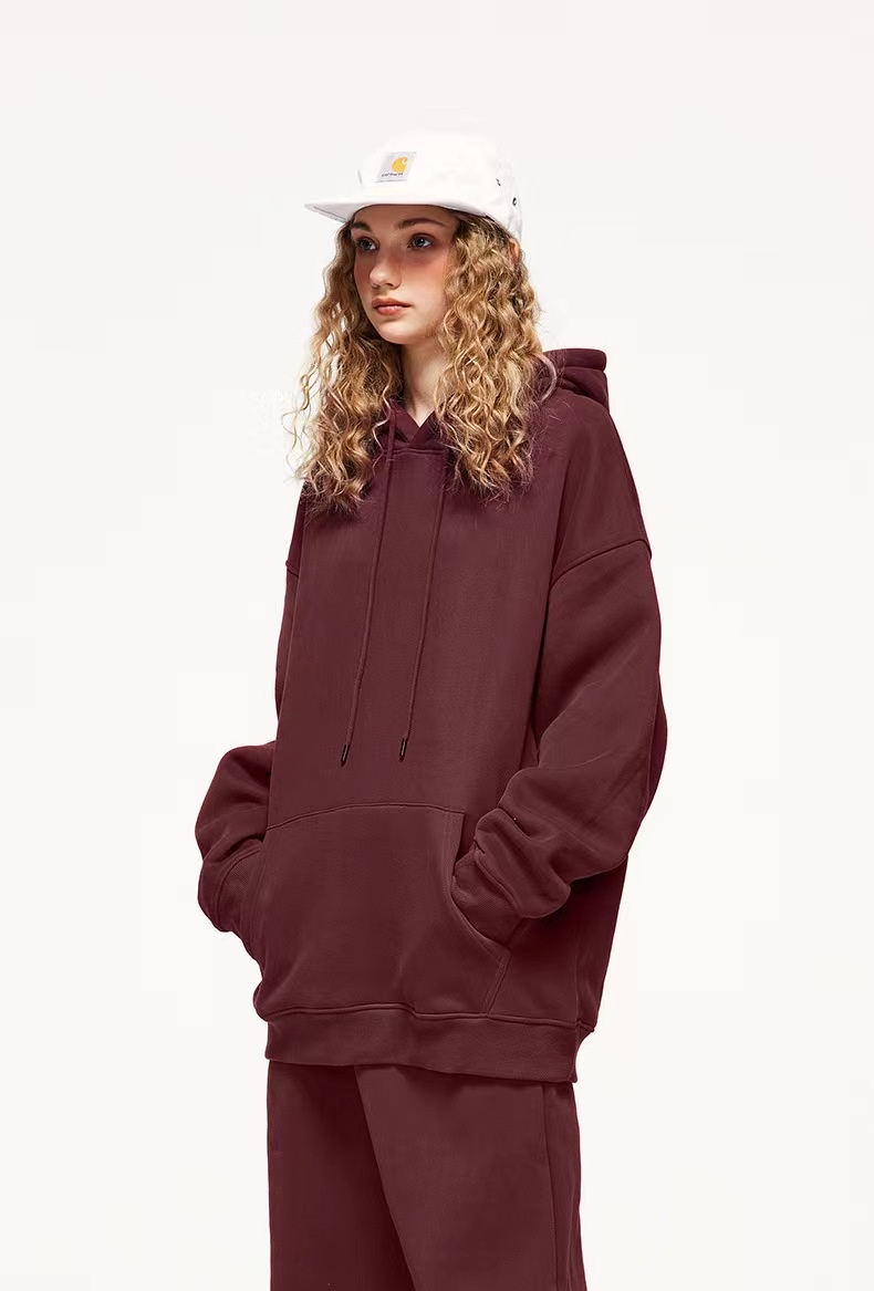 Sweat à capuche homme en coton épais, style américain, couleur unie, 360 g, tendance, pour couple, automne._voghion.com