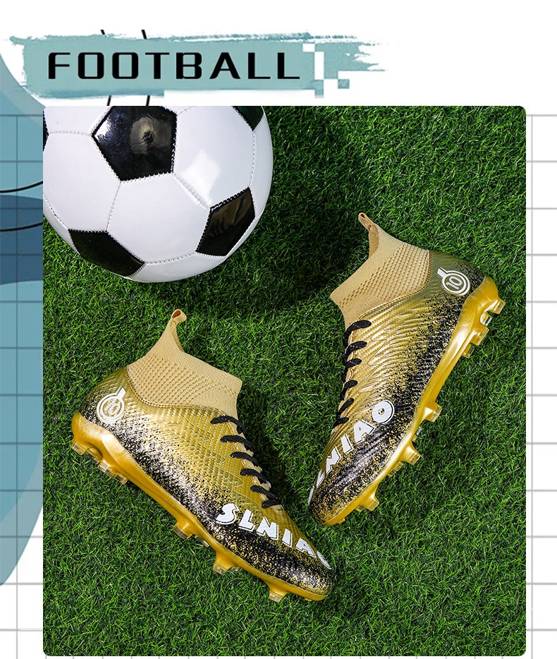 Chaussures montantes ShoeGlobe Cross-Border grandes tailles, crampons longs cassés, pour le football et l'entraînement sur gazon synthétique, antidérapantes._voghion.com