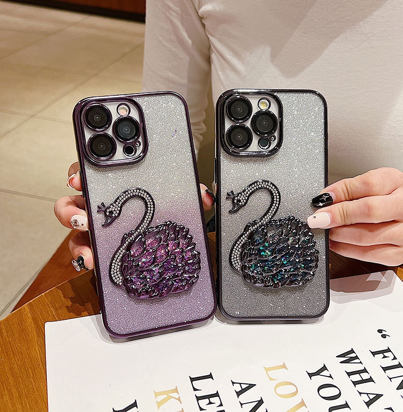 Étui de téléphone TechGlobe série 16, protection d'objectif Niche pour iPhone 15 Pro Max, motif cygne pailleté, 13, anti-traces de doigts_voghion.com