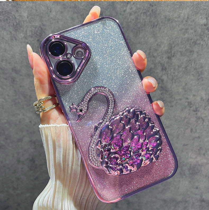 Étui de téléphone TechGlobe série 16, protection d'objectif Niche pour iPhone 15 Pro Max, motif cygne pailleté, 13, anti-traces de doigts_voghion.com