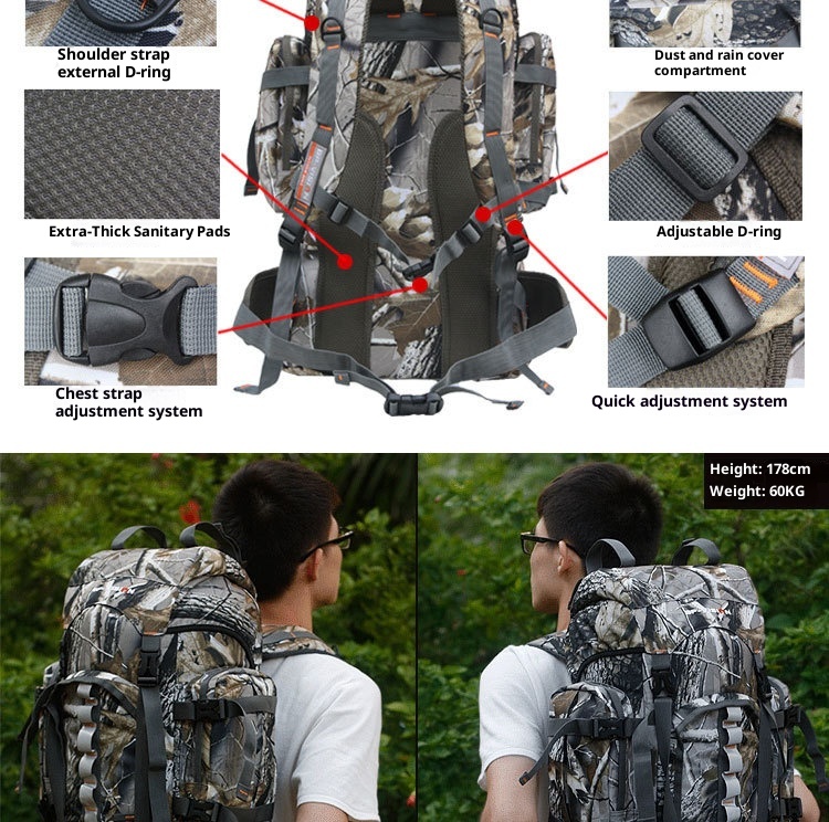 ActiveGo Foreign Trade Cross-Border Tactical Backpack For Men, Camouflage Leaf Pattern, Outdoor Hunting Large Capacity Hiking_voghion.com