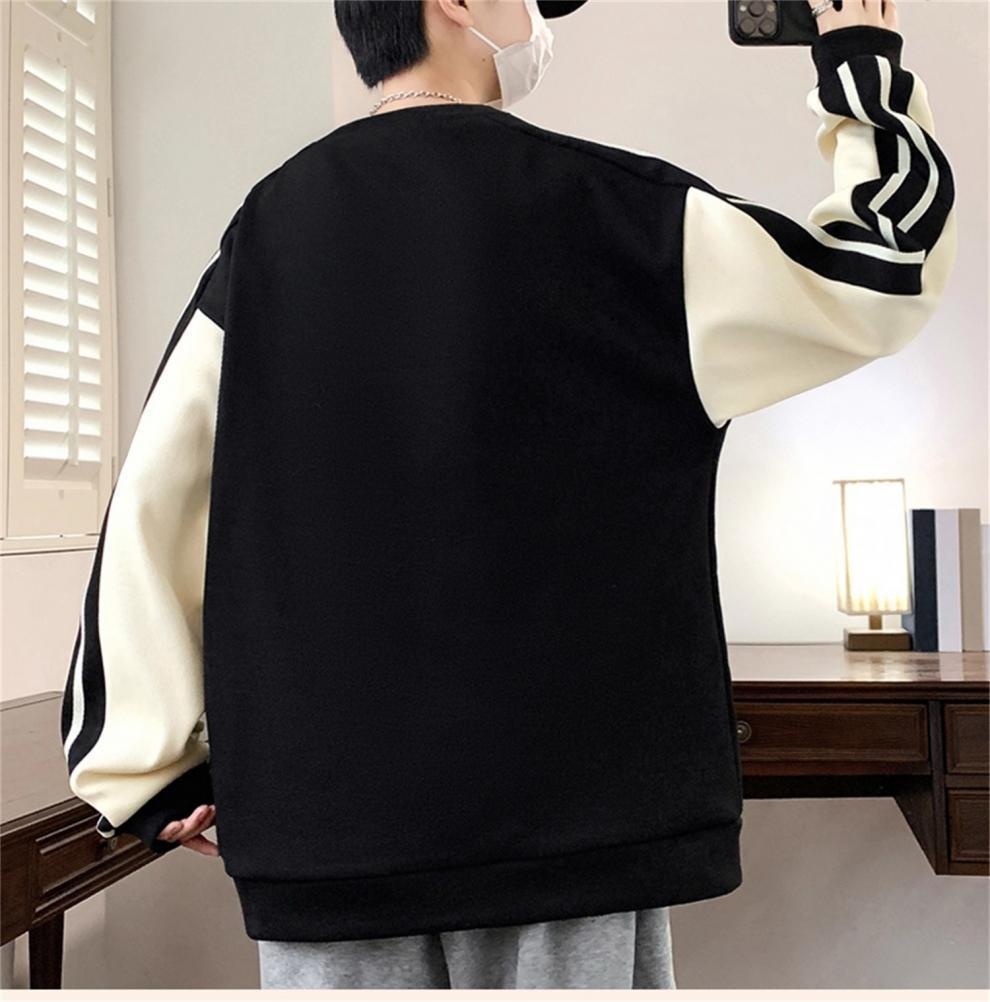 boy New Casual Sweatshirt For Men, Autumn And Winter Trendy Fashion Versatile Color Block Plus Size Round Neck Long Sleeve_voghion.com