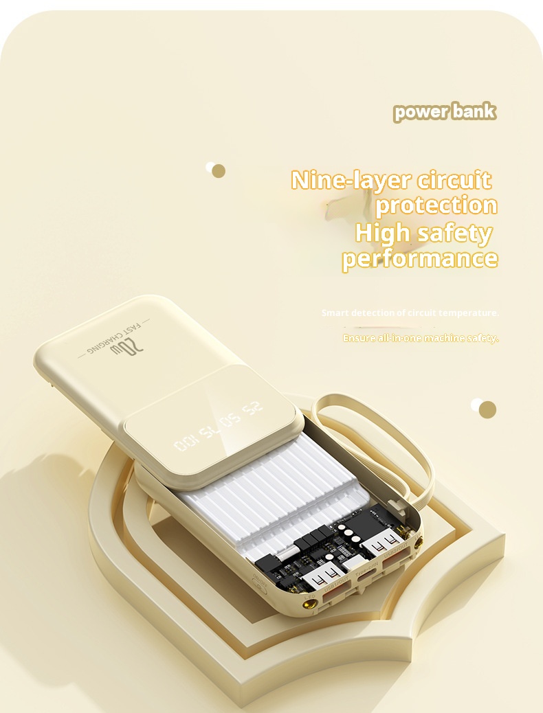 Techglobe Mini Cavo Integrato 20000mAh Banca Grande Capacità Cartone Animato Alimentatore Portatile Mobile con Ricarica Rapida Stampata_voghion.com