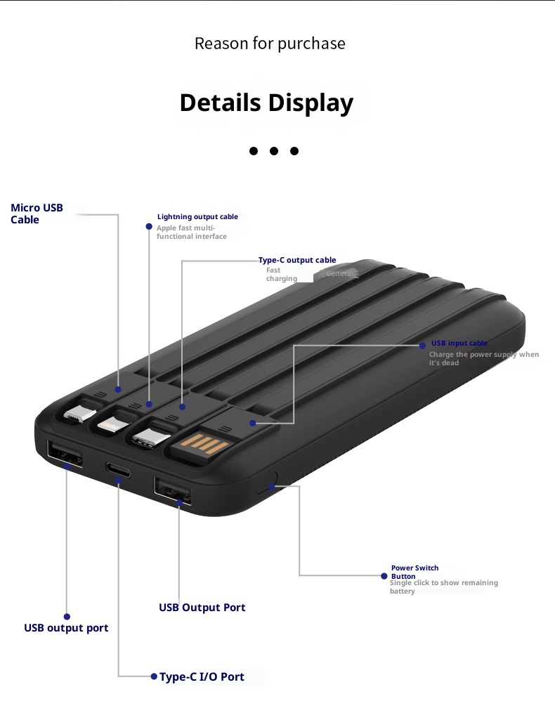 techglobe 3C Certified Cross-Border Self-Cable 22.5W Super Fast Charging Power Bank Lightweight Gift 10000mAh With Printed_voghion.com