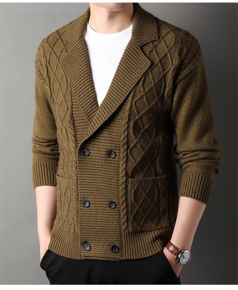 boy New Jacket Autumn Twisted Pattern Men's Cardigan British Style Suit Collar Double-Breasted Knitted Sweater Wholesale_voghion.com