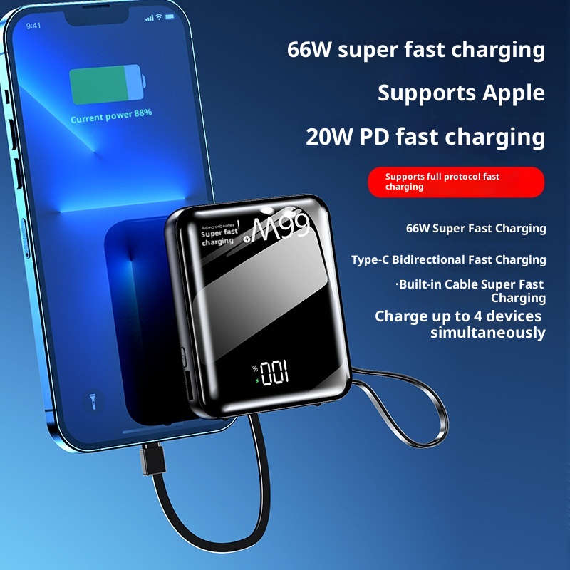 techglobe Großhandel Große Kapazität Integriertes Kabel High-End 20000mAh Powerbank Ultradünn Kompakt Tragbar Schnellladen Niedlich Mini_voghion.com