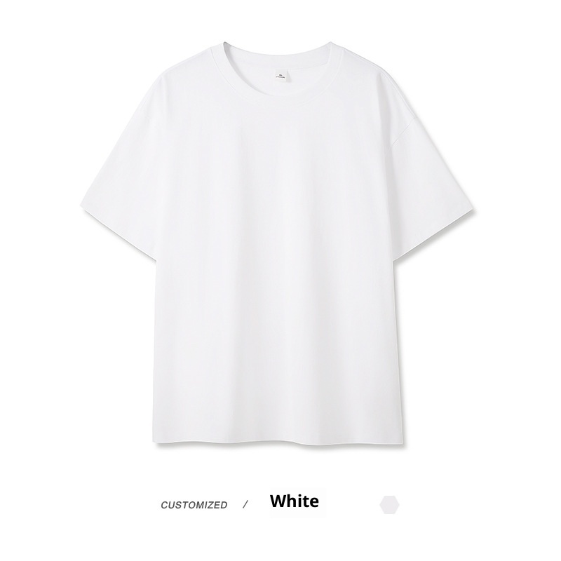 T-shirt à manches courtes en pur coton épais pour homme, coupe ample, couleur unie, style décontracté, blanc, idéal pour l'été._voghion.com