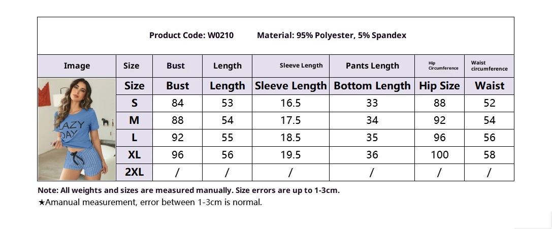 ChicShe Summer Women's European And American Style Letter Pattern Short Sleeve T-Shirt Bowknot Striped Shorts Pajamas Homewear_voghion.com