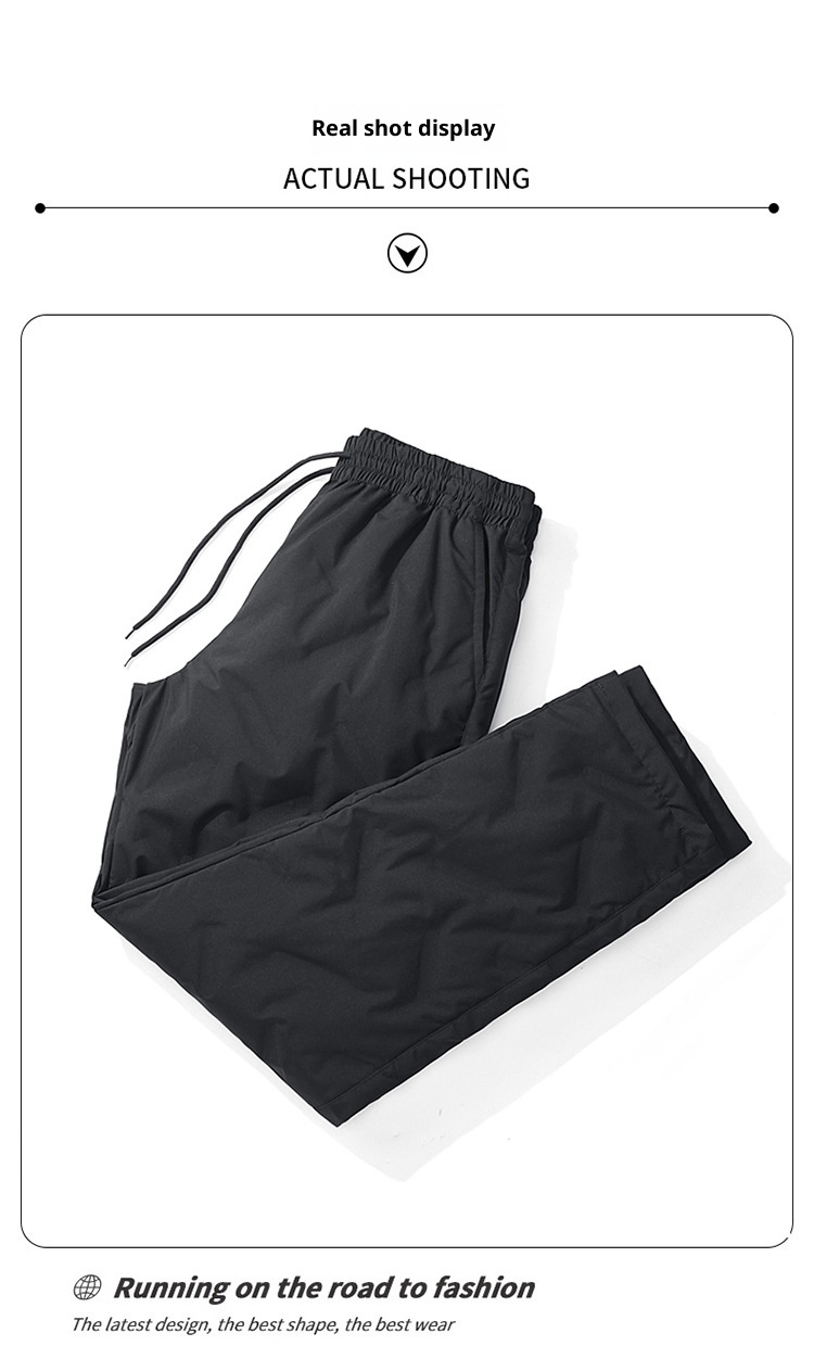 001 Outdoor Softshell Men Winter Fleece Lined Thickened Ski Warm 90% White Duck Down Travel Hiking Long Pants_voghion.com