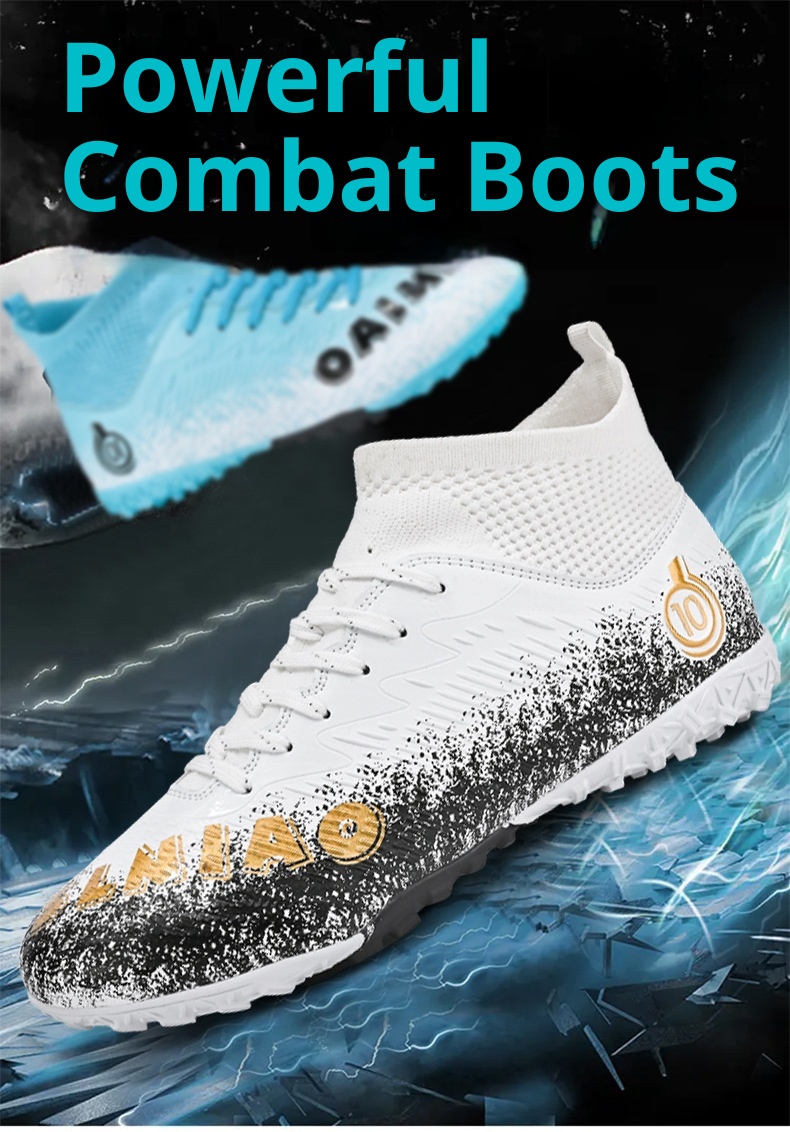 Chaussures montantes ShoeGlobe Cross-Border grandes tailles, crampons longs cassés, pour le football et l'entraînement sur gazon synthétique, antidérapantes._voghion.com