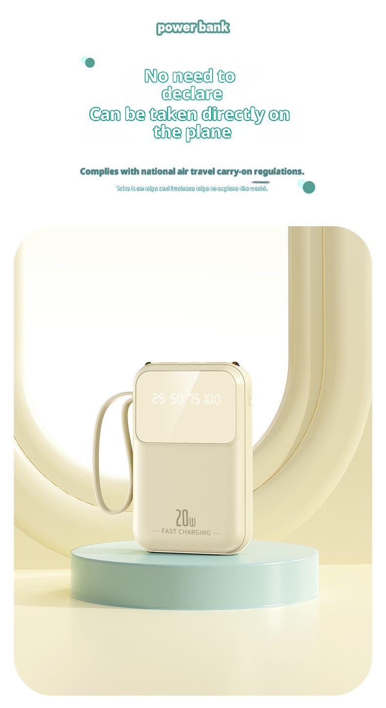 Techglobe Mini Cavo Integrato 20000mAh Banca Grande Capacità Cartone Animato Alimentatore Portatile Mobile con Ricarica Rapida Stampata_voghion.com