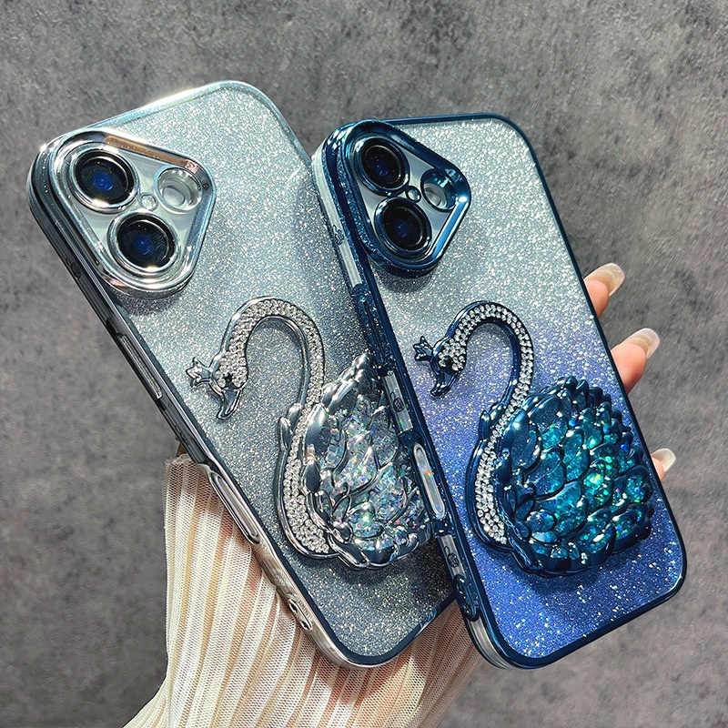 Étui de téléphone TechGlobe série 16, protection d'objectif Niche pour iPhone 15 Pro Max, motif cygne pailleté, 13, anti-traces de doigts_voghion.com