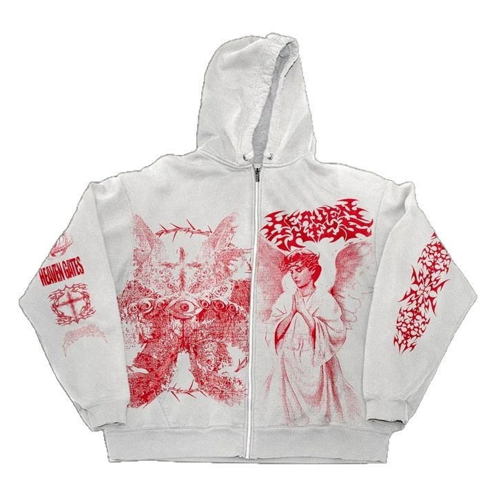 Junge 25 Amerikanischer Herbst Winter Neuer Engel Print Hoodie Reißverschluss Unisex Locker Sweatshirt im Y2K Retro-Stil_voghion.com