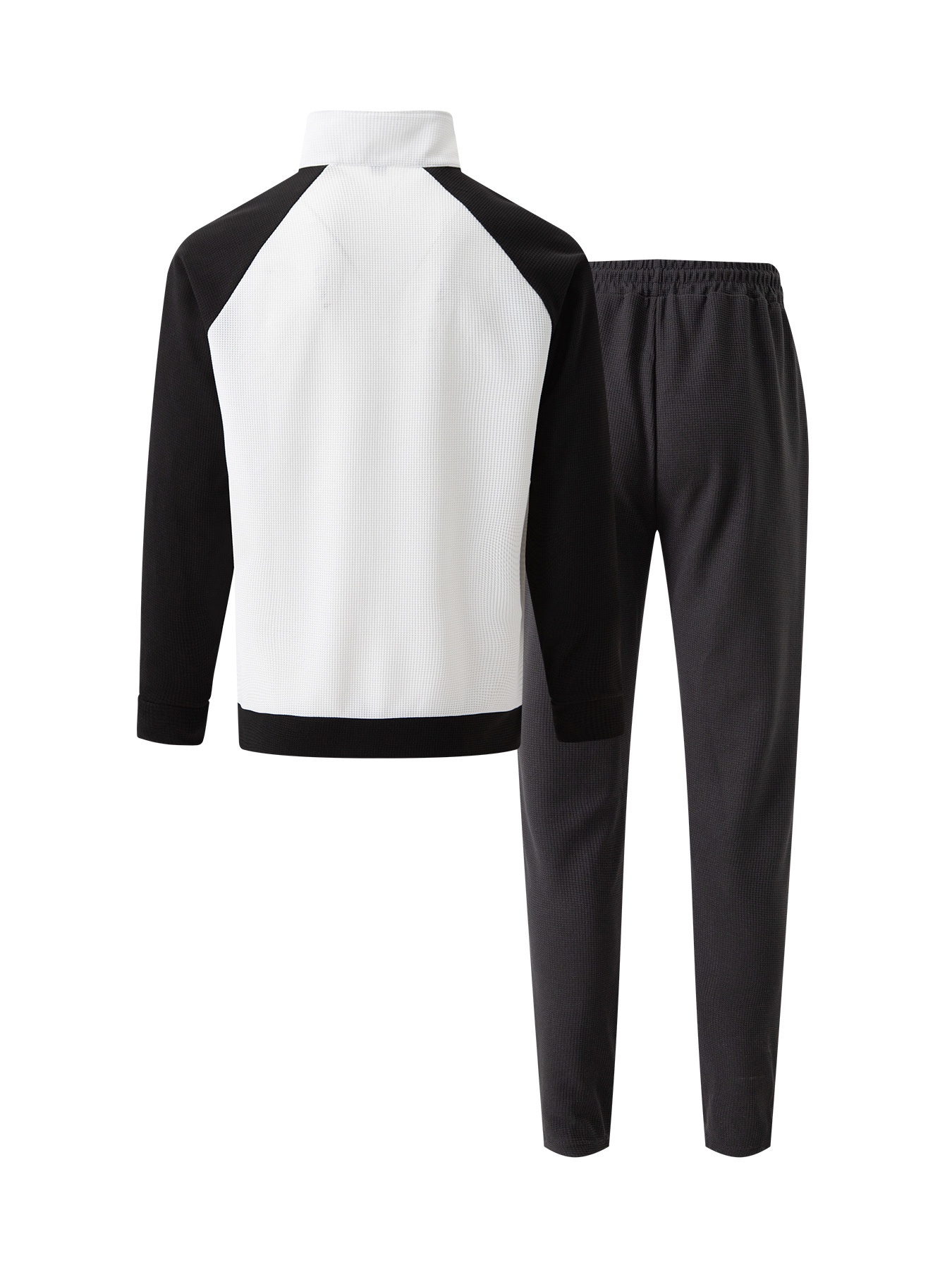 001 European American New Autumn And Winter Cross-Border Men's Daily Waffle Color Block Long Sleeve Jacket_voghion.com