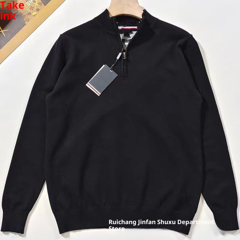 boy Stand Collar Fashion Men's Half Turtleneck Sweater Autumn Winter Trendy Casual Zipper Warm Knitted Jacket_voghion.com