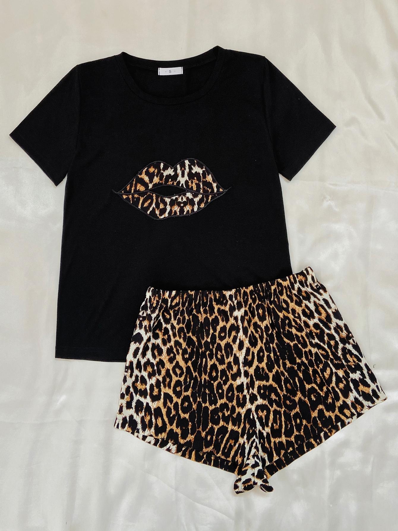 ChicShe Cross-Border European And American Style Women's Summer Leopard Print Short Sleeve Shorts Two-Piece Set Homewear_voghion.com