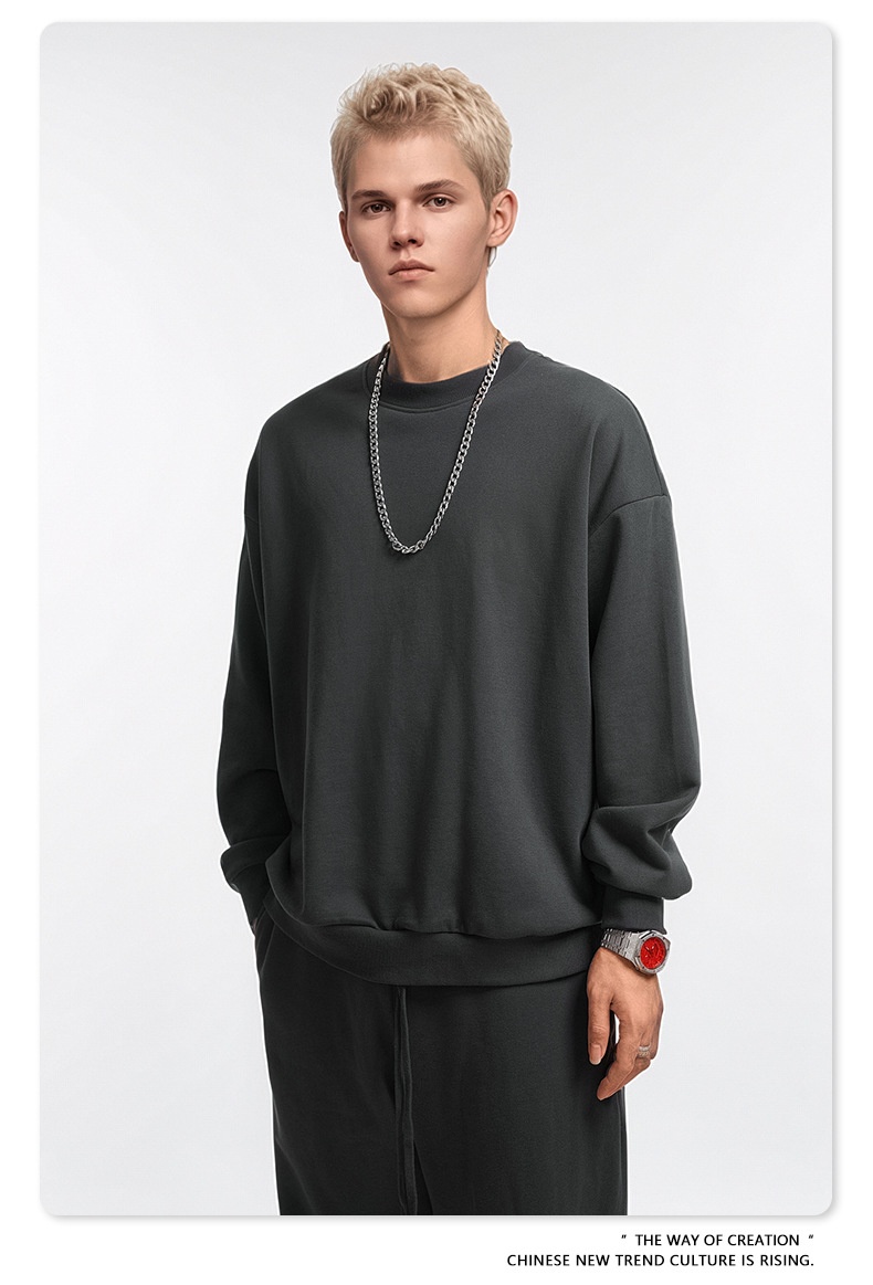 ragazzo BE Abbigliamento Uomo | Felpa in spugna tinta unita versatile personalizzata alla moda in stile americano autunno inverno 2025 e_voghion.com