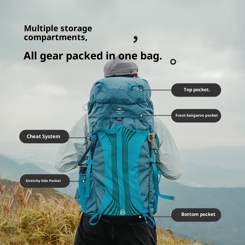 Zaino da trekking professionale ActiveGo Natur Noke Cloud Trail da 55 litri, grande capacità, doppia tracolla_voghion.com