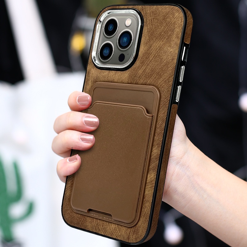 TechGlobe Compatible With Phone IPhone 14 Pro Holder Leather Case 16 Back Card 15 Max Shockproof_voghion.com