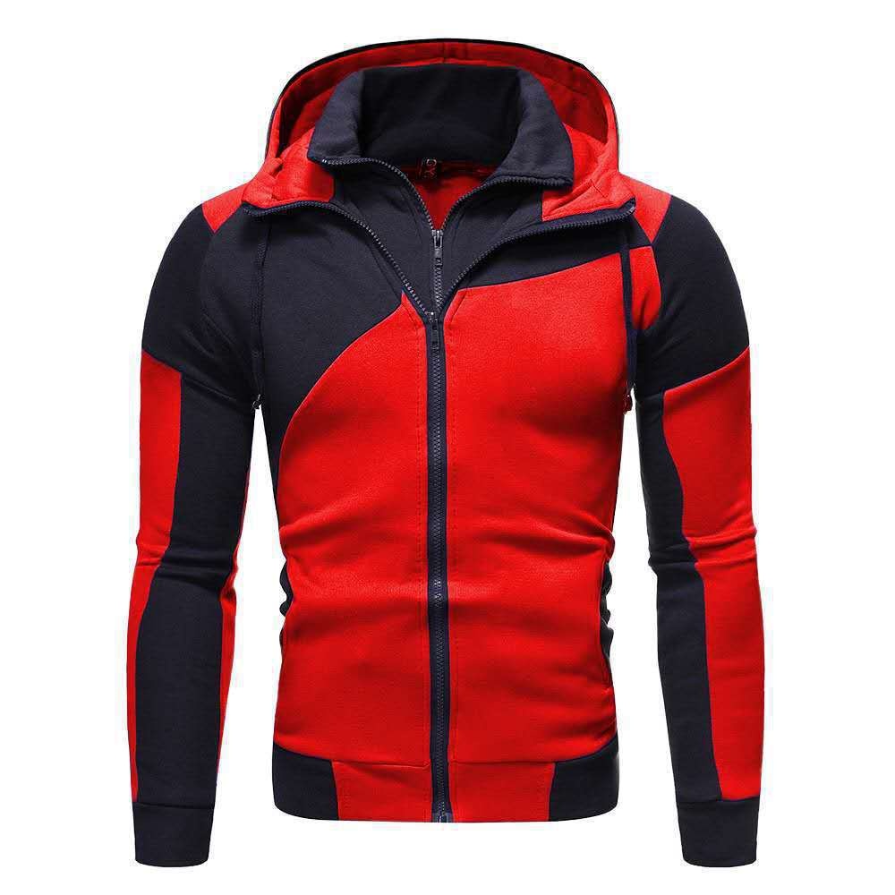 boy New Men's Personalized Color Block Double-layer Zipper Hoodie Autumn Winter Fleece Casual Sports Cardigan_voghion.com
