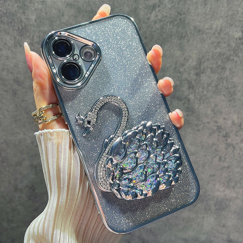 Étui de téléphone TechGlobe série 16, protection d'objectif Niche pour iPhone 15 Pro Max, motif cygne pailleté, 13, anti-traces de doigts_voghion.com