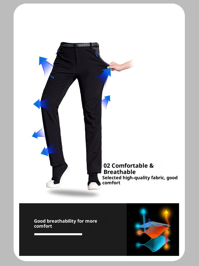 001 Factory Direct Outdoor Softshell Men Windproof Waterproof Hiking Thickened Ski Soft Shell Fleece Pants Women_voghion.com