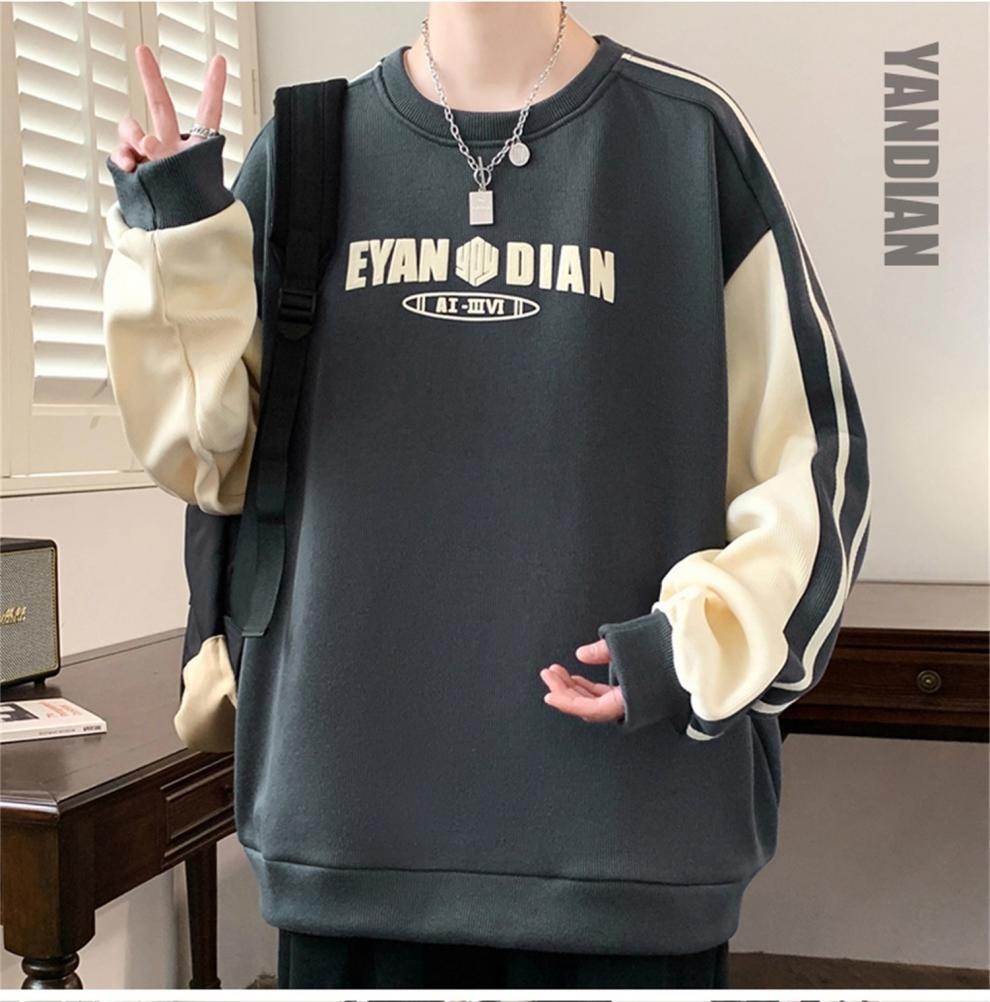 boy New Casual Sweatshirt For Men, Autumn And Winter Trendy Fashion Versatile Color Block Plus Size Round Neck Long Sleeve_voghion.com