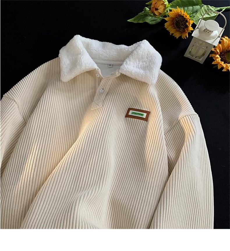 Cord-Sweatshirt mit Polokragen für Jungen, Herren-Herbstjacke und gefütterte, dicke Lammwolljacke, Winterjacke für Paare im Hongkong-Stil_voghion.com