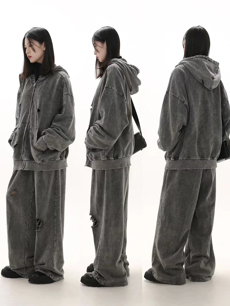 boy European And Autumn Winter Distressed Hooded Sweatshirt For Men, Washed Heavy Loose Fit Versatile Retro Couple Style_voghion.com