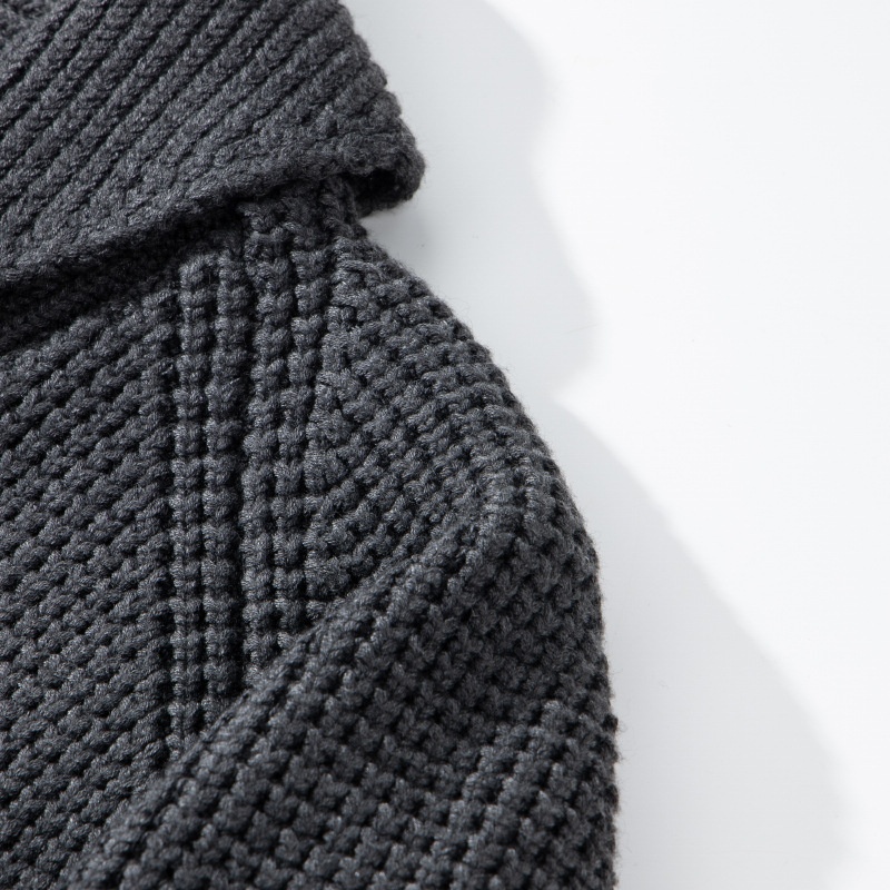 boy OKONKWO Extra Thick Raglan Sleeve Waffle Pattern Wool Cardigan Coat Turn-Down Collar Sweater_voghion.com