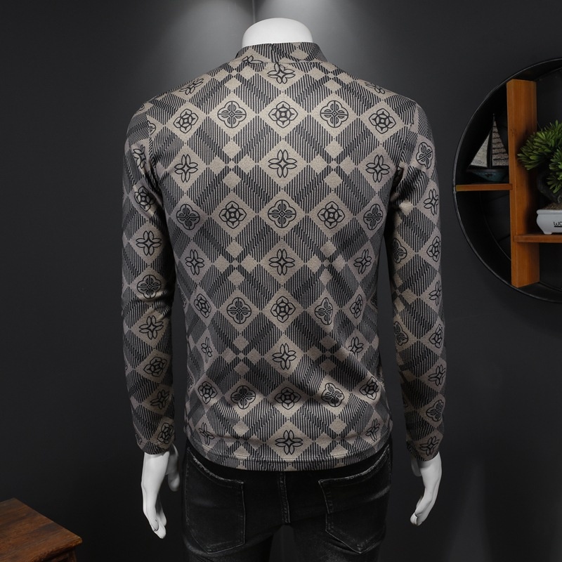 boy Europe Station 2023 Autumn Winter New Men's High Neck Base Shirt Plus Size Printed Casual Korean Style Slim Fit Pullover_voghion.com