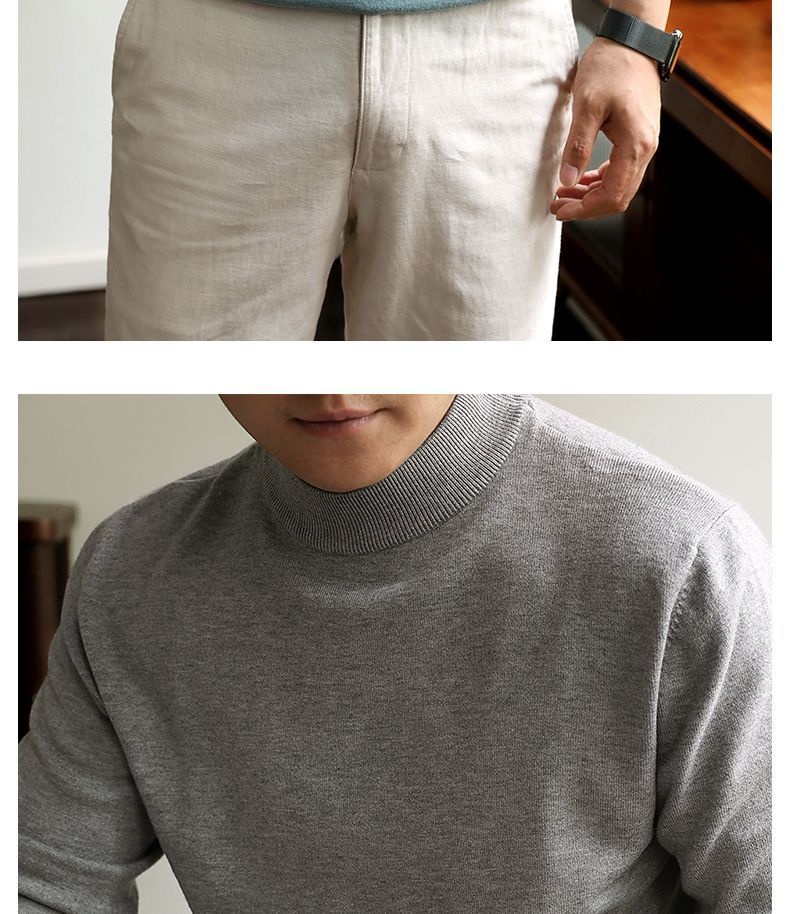 Jungen-Rollkragenpullover für Herren, Herbst/Winter 2025, warmes Innenfutter, mittelhoher Kragen, Langarm, maschinenwaschbar_voghion.com