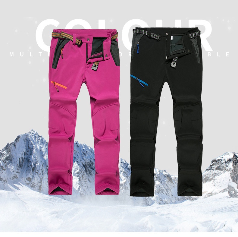 001 Factory Direct Outdoor Softshell Men Windproof Waterproof Hiking Thickened Ski Soft Shell Fleece Pants Women_voghion.com
