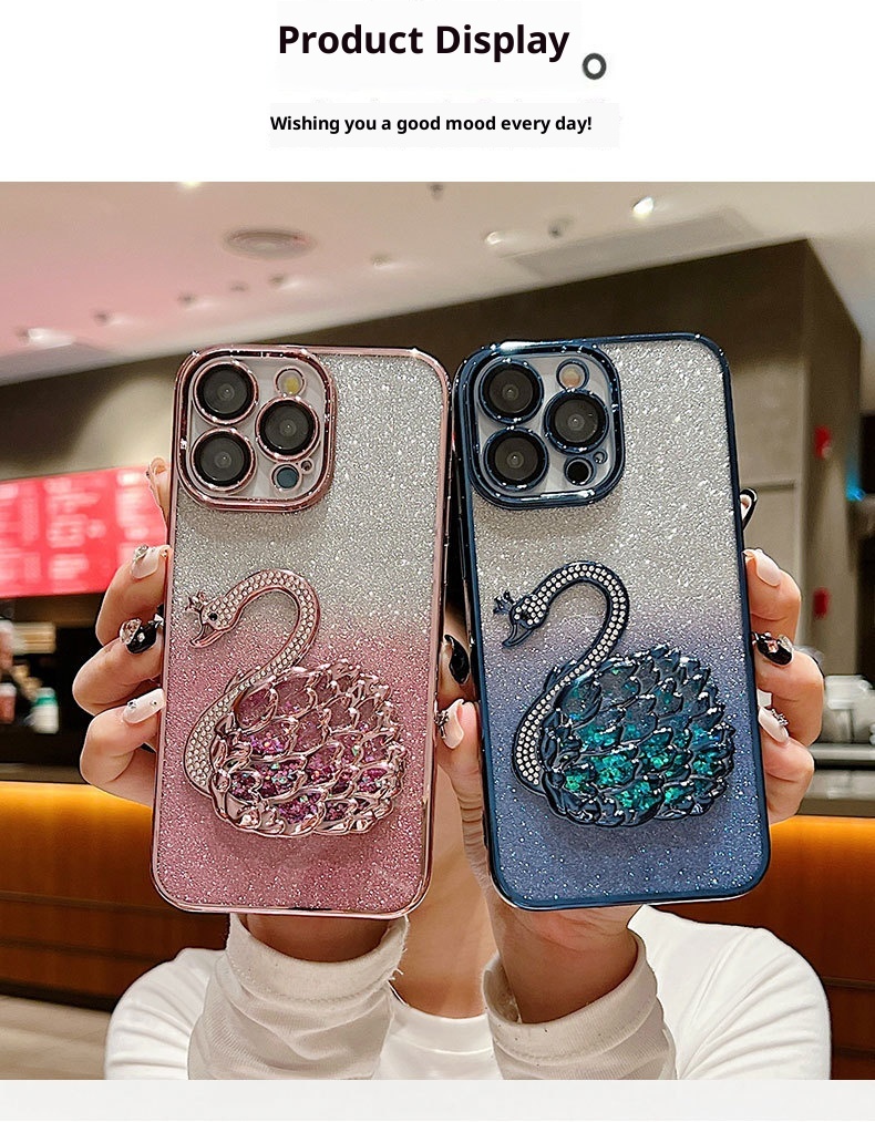 Étui de téléphone TechGlobe série 16, protection d'objectif Niche pour iPhone 15 Pro Max, motif cygne pailleté, 13, anti-traces de doigts_voghion.com