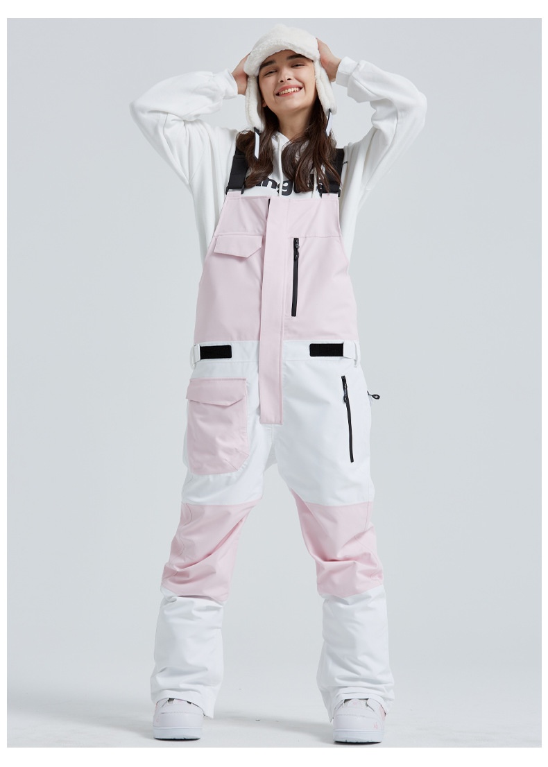 001 2023 Winter New Ski Bib Waterproof Patchwork Color Block Slim Unisex Warm Snow Pants_voghion.com