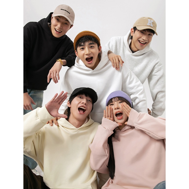 boy Hanlu Solid Color Basic Hooded Sweatshirt Men's Trendy Loose Versatile Spring Japanese Style Casual Jacket_voghion.com