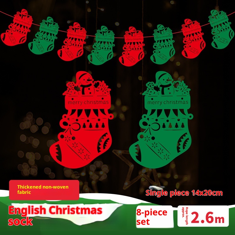 Lillian Decorations Pull Velvet Banner Flag Christmas Stocking Deer Snowflake Hanging Ornament Scene Layout Cross-Border_voghion.com