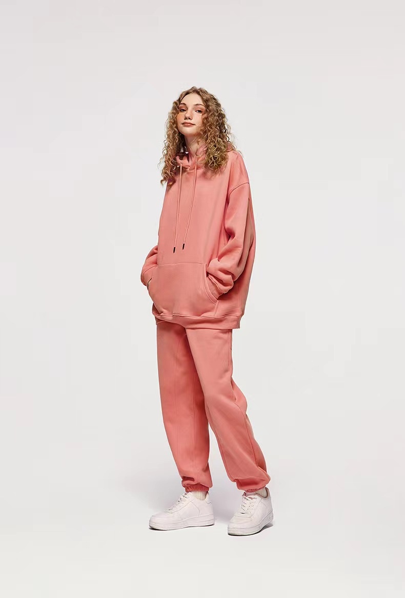 Sweat à capuche homme en coton épais, style américain, couleur unie, 360 g, tendance, pour couple, automne._voghion.com