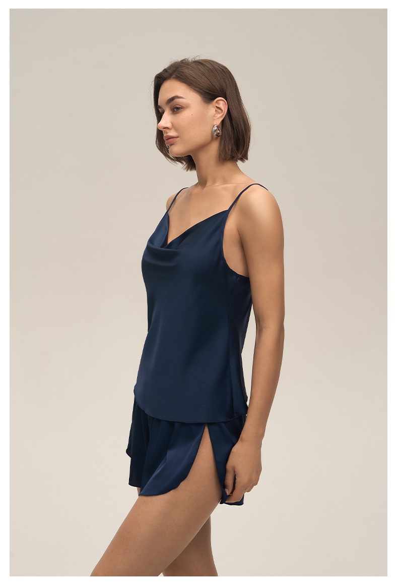 ChicShe New European And American Cross-Border Women's Sexy Solid Color Swing Neck Strap Shorts Set Simple Casual Homewear_voghion.com