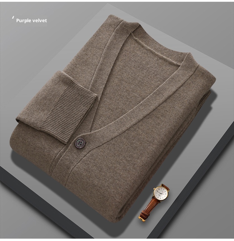 Cardigan da uomo in pura lana lavorato a maglia, autunno inverno, con scollo a V, ampio, spesso, casual, a maniche lunghe, monopetto_voghion.com