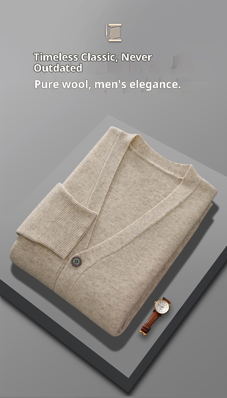 Cardigan da uomo in pura lana lavorato a maglia, autunno inverno, con scollo a V, ampio, spesso, casual, a maniche lunghe, monopetto_voghion.com