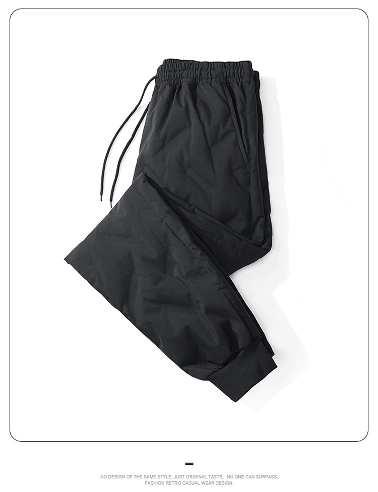 001 Outdoor Softshell Men Winter Fleece Lined Thickened Ski Warm 90% White Duck Down Travel Hiking Long Pants_voghion.com