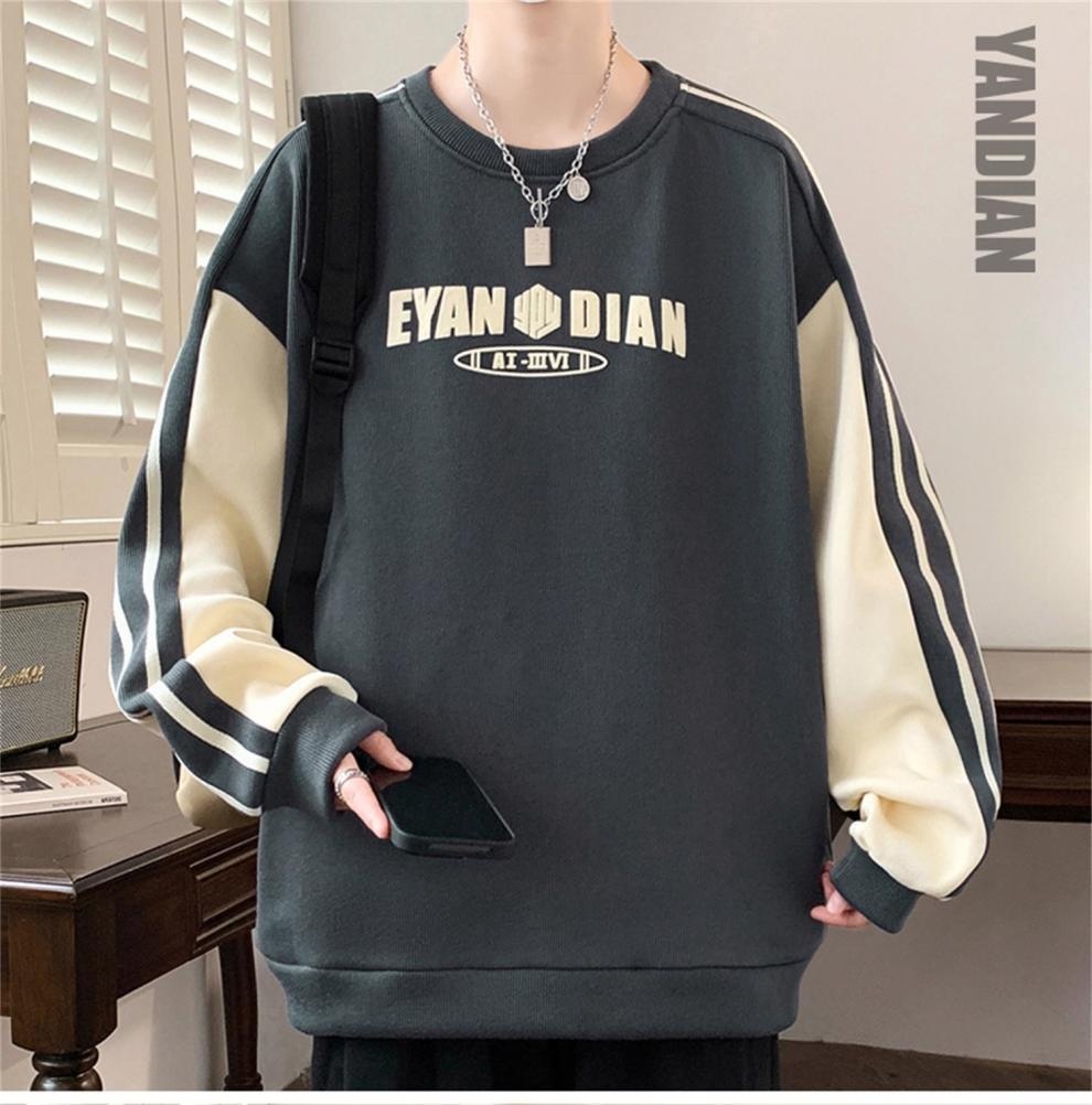 boy New Casual Sweatshirt For Men, Autumn And Winter Trendy Fashion Versatile Color Block Plus Size Round Neck Long Sleeve_voghion.com